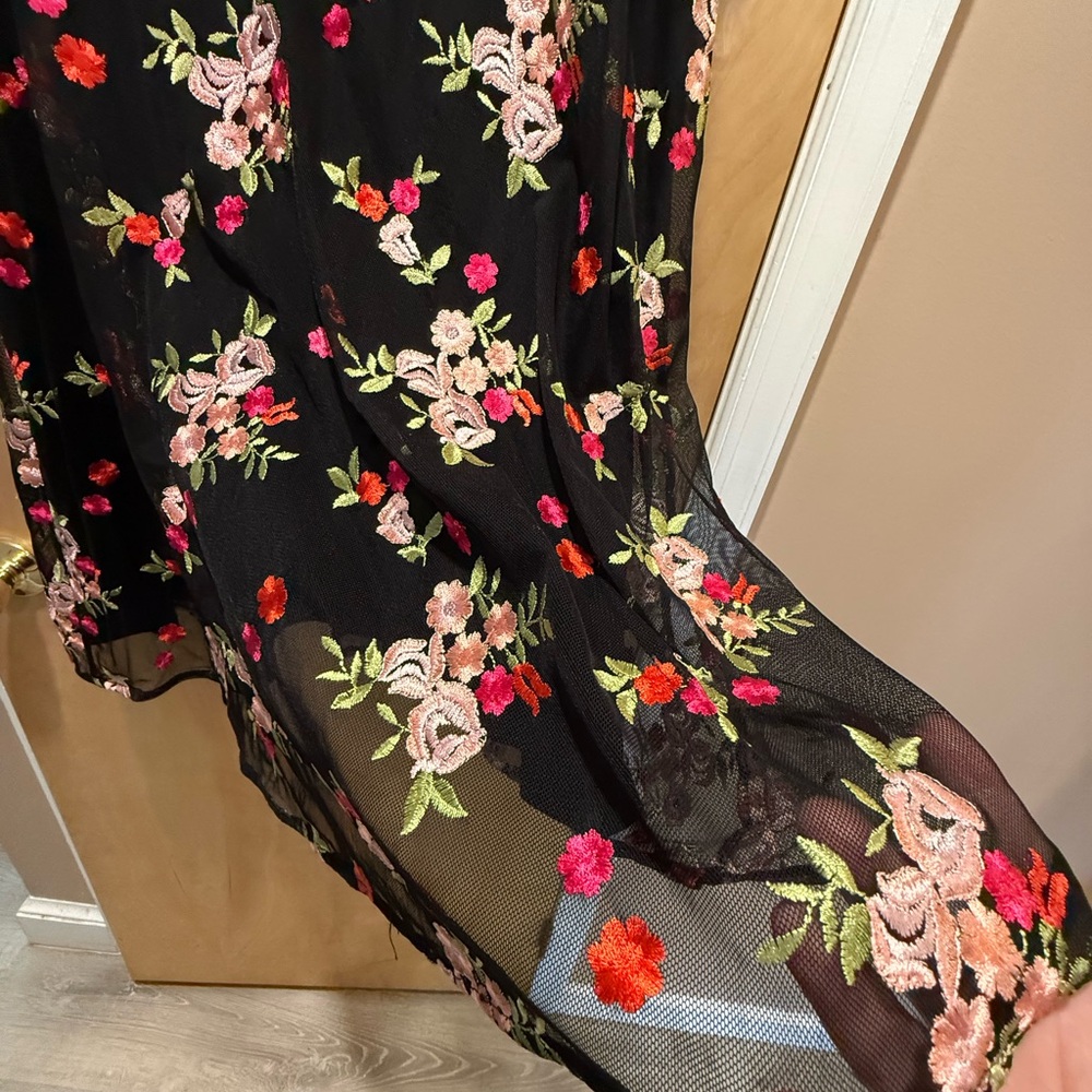 Charter Club Black Embroidered Floral Midi Mesh Dress - Picture 3 of 6